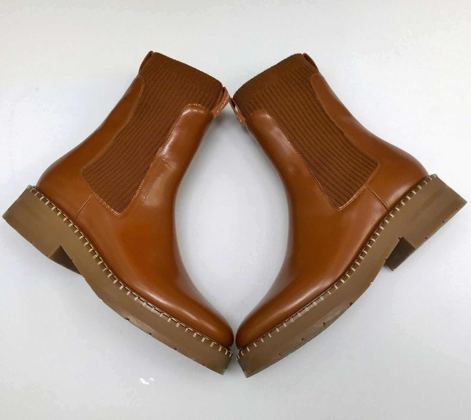 Chlo Noua Caramel Leather Ankle Boots