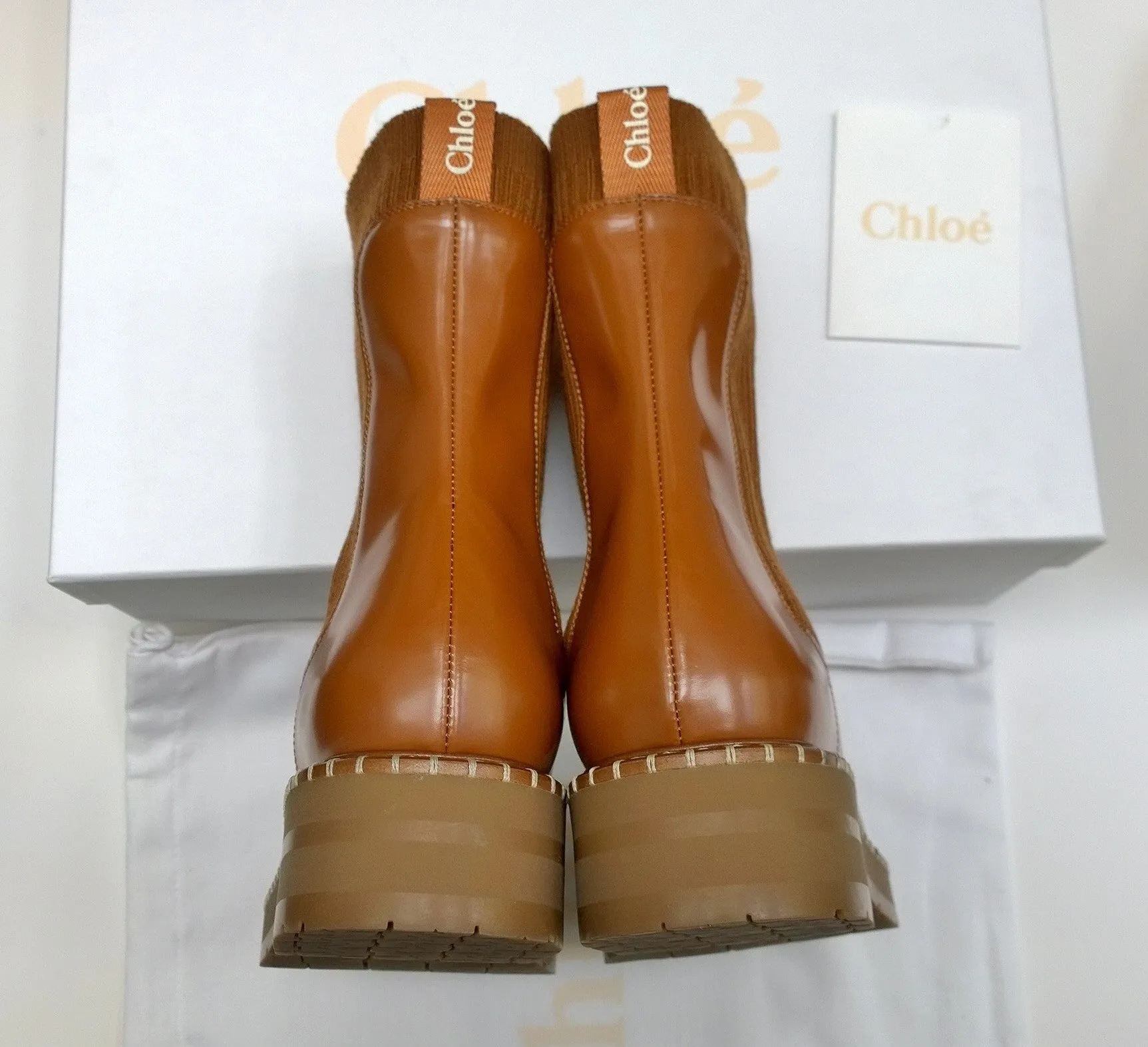 Chlo Noua Caramel Leather Ankle Boots