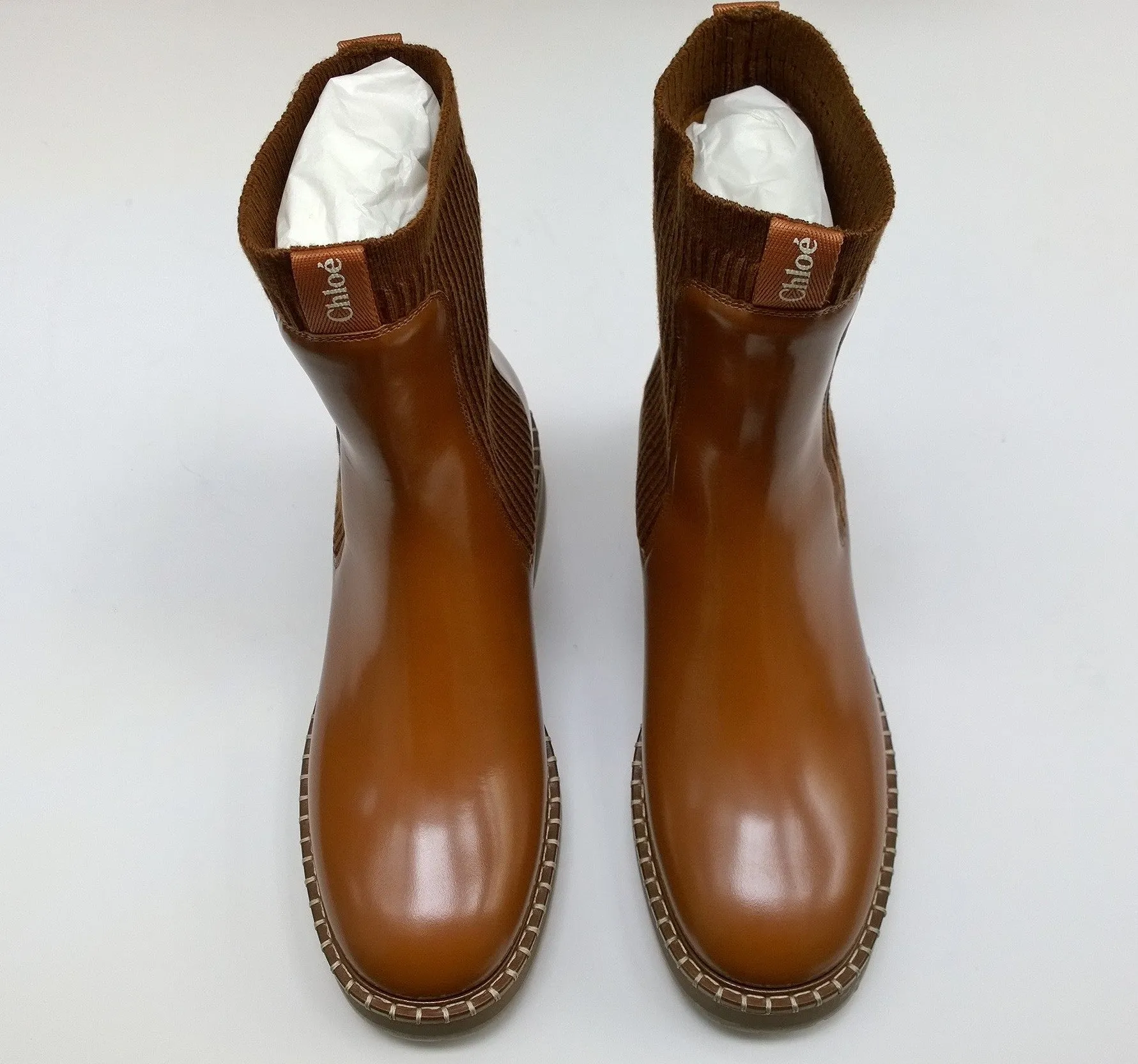Chlo Noua Caramel Leather Ankle Boots